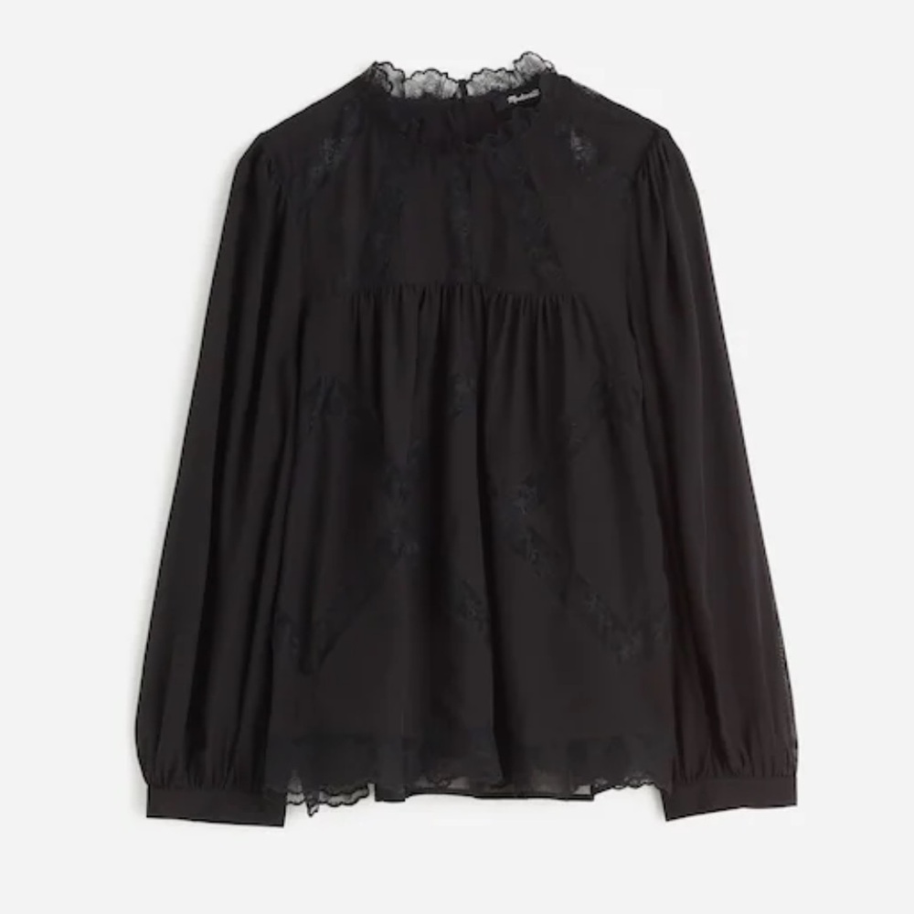 Madewell Lace-Inset Top in Silk - Picture 1 of 8